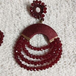 Large red fire polished faceted beaded earrings no backs